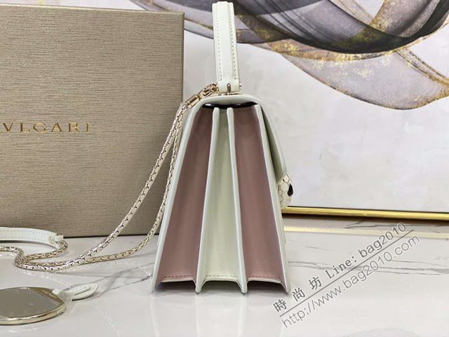 Bvlgari女包 寶格麗三層新品拼色蛇首形搭扣女士肩背包 Serpenti Forever手提包 B38329 白色  fyd1546